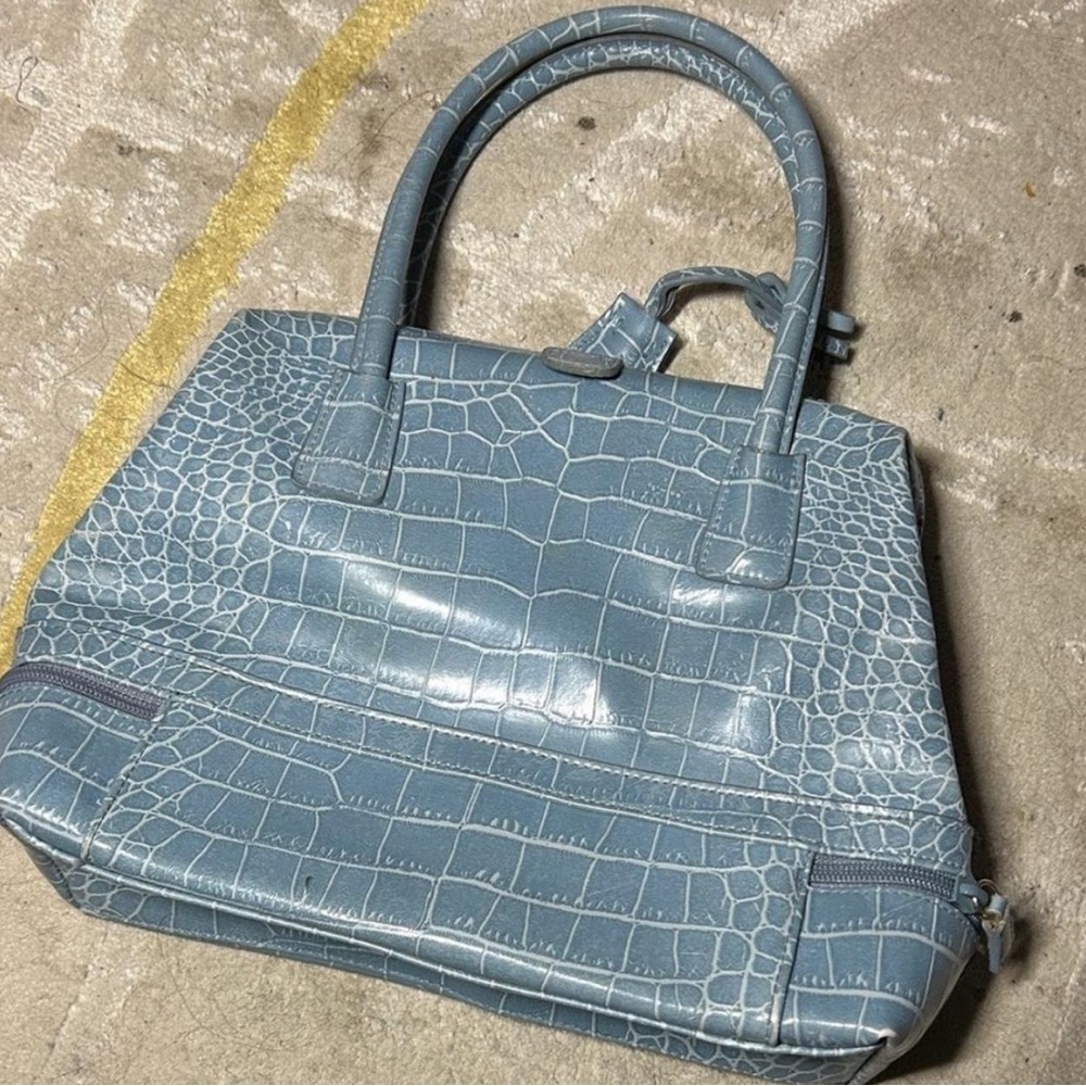 Nine West Blue Crocodile-Embossed Satchel